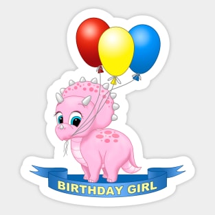 Birthday Girl Cute Pink Triceratops Dinosaur Sticker